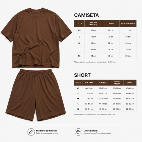 Conjunto oversize de 100% algodón en color café de la marca JOBAN, muestra la camiseta y pantalones cómodos.