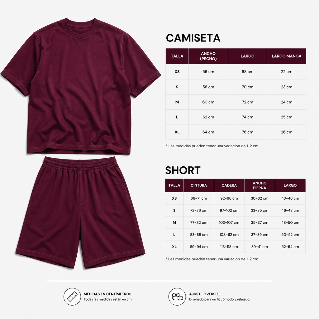 Conjunto oversize de algodón en color vinotinto de la marca JOBAN, ropa cómoda y moderna para uso casual.